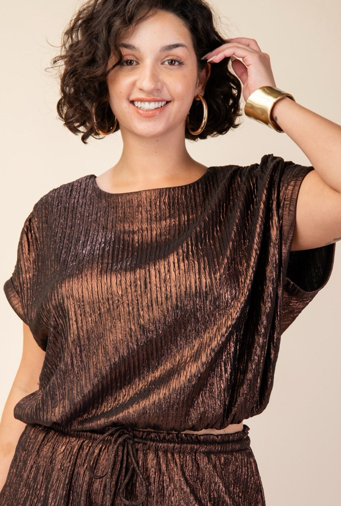 Brown Foil Crop Top