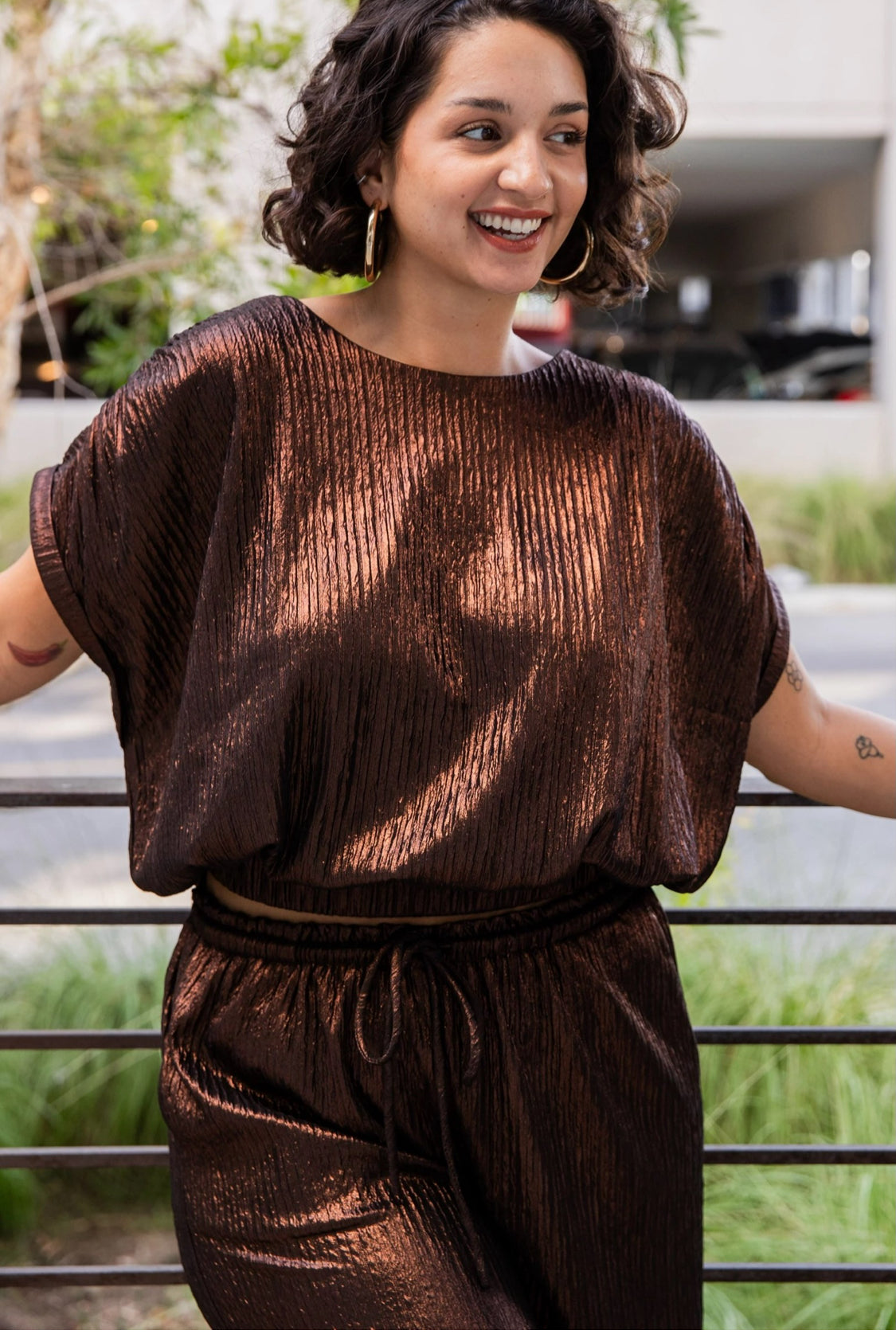 Brown Foil Crop Top